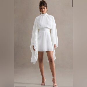 ⭐️SOLD⭐️ Club L London – Charity White Pleated High-Neck Mini Dress